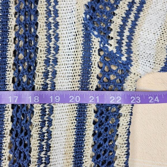 NorthStyle Blue Striped Mixed Yarn Open Drape Front Lightweight Long Cardigan - Picture 8 of 9